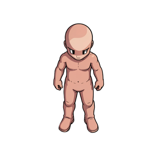 crie um personagem similar à imagem enviada. mesmas proporções de corpo, mesmo tamanho. o jogo é isometrico top-down. faça a imagem dele virado para baixo. 