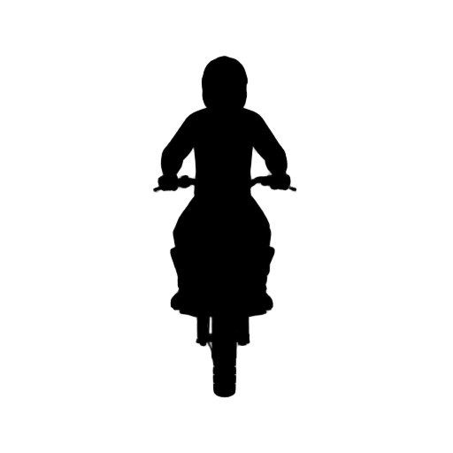 black silhouette motocross rider, side view, complete black shadow, no details, no textures, no colors, identical pose to the original rider, minimalist 2d game art style, high contrast, clean edges, vector silhouette.
