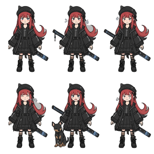 - 6 frames total - same character standing idle - subtle breathing animation - small hair movement - slight body movement - natural idle pose variation - every frame must look like the same character