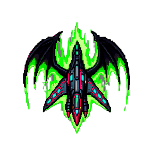 a top down view fantasy inspired spaceship fighter looking like a necromantic black dragon pulsing with green energy