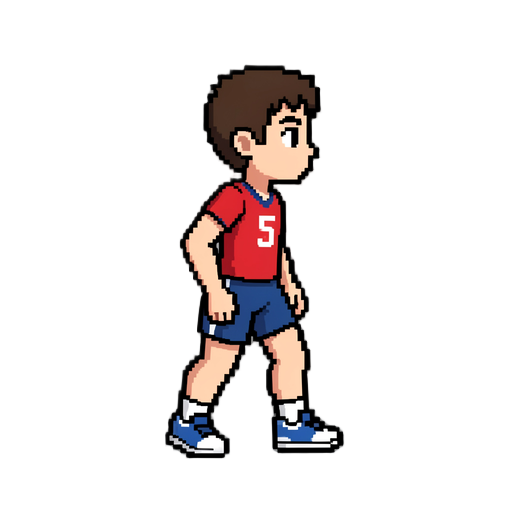 create a 2d anime-style pixel sprite animation featuring one single volleyball player only, shown from a side view, facing to the right.  this must be the same single character in every frame. do not create multiple characters, alternate designs, duplicat