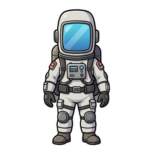 front facing astronaut/submariner with a rounded, tall rectangular helmet with square visor that is reflective blue. figure has a backpack oxygen tank. gloves and boots.