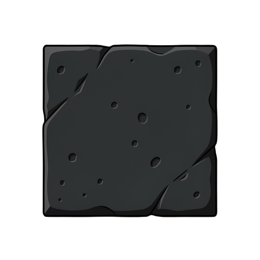 flat design wall tile, dark grey black color, natural stone texture with small cavities, simple details, no complex shadows, vector style, perfect square shape, seamless for 2d game tileset, transparan background