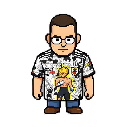 crie uma pixel art minimalista desse homem, estilo bomberman