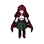 pixel art character, top down, jrpg style, sprites 64x64, girl, dark red long hair, blue eyes, dark red cape, medieval white shirt, black pants, brown boots, fingers black gloves, dark green dress, no blur, no anti-aliasing, 2d sprite, final fantasy brave