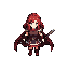 pixel art character, top down orthographic view, jrpg style, 64x64 sprite, girl, red hair, blue eyes, dark red cape, fantasy warrior, detailed pixel art, soft shading, clean pixels, sharp edges, no blur, no anti aliasing, 2d sprite, game final fantasy bra