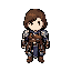 pixel art character, top down orthographic view, jrpg style, 64x64 sprite, chibi proportions, fantasy warrior, detailed pixel art, soft shading, clean pixels, sharp edges, no blur, no anti aliasing, 2d sprite, retro game style