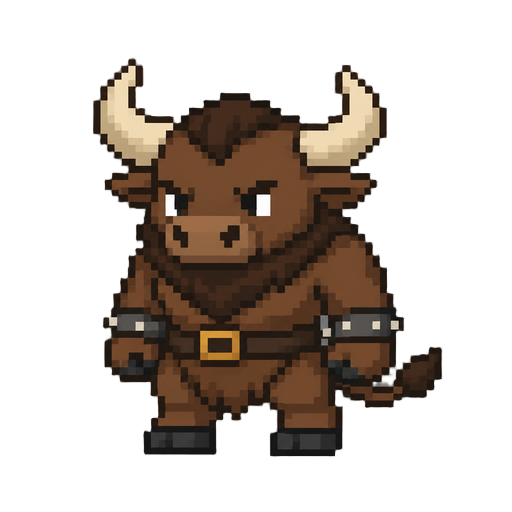 cute minotaur character, same camera angle, perspective, and facing direction as the reference