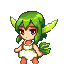 create a pixel art sprite sheet of a small chibi plant fairy girl with green hair, white dress, leaf tail, fantasy cute style, consistent character design, transparent background, game-ready sprite sheet