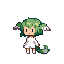 create a pixel art sprite sheet of a small chibi plant fairy girl with green hair, white dress, leaf tail, fantasy cute style, consistent character design, transparent background, game-ready sprite sheet