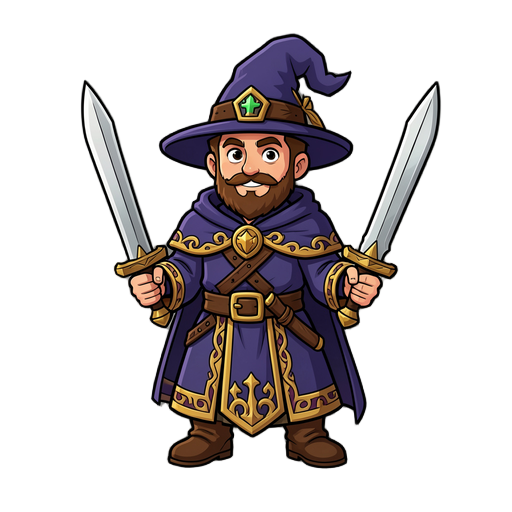 crie um perssonagem que seja 2d estilo jogos de fazenda 2d, que seja um mago que usa espadas
