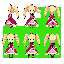 high quality 2d anime style sprite sheet, not pixel art. clean crisp lines, vibrant colors. solid bright green screen background (#00ff00). horizontal row of 8 frames showing a walk cycle. character: beatrice from re:zero (cream twin drill hair, pink fril