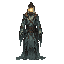 lantern wraith — forgotten lighthouse spirit  theme: ghost / support-type mob / atmospheric  prompt  a tall ghostly entity standing motionless in an idle pose, body hidden beneath layered shredded robes and rusted ceremonial metal pieces. a warm ancient l