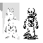 "a clean, detailed, retro-style pixel art character sheet on a simple, light grey pixelated background. on the right, a high-quality pixel art version of the skeleton warrior from image_0.png stands in full view. the skeleton has a small, detailed cluster