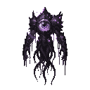 2. void harbinger — cosmic abyss entity  theme: cosmic horror / floating elite mob  prompt  an otherworldly floating monster in an idle suspended pose, built around a singular giant eye enclosed inside celestial rings and fragmented dark armor. long shred