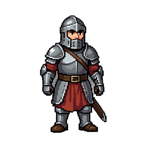 crie um persoangem para um jogo 2d com tema medieval, crie uma pixelart 64x64 de um cavaleiro