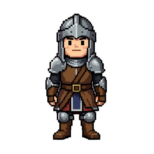 crie um persoangem para um jogo 2d com tema medieval, crie uma pixelart 64x64 de um cavaleiro