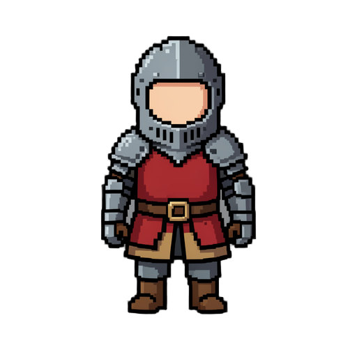 crie um persoangem para um jogo 2d com tema medieval, crie uma pixelart 64x64 de um cavaleiro sem rosto