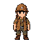 create a memorable and visually appealing protagonist for a 2d pixel art mining and exploration game.  character:  a young male adventurer-miner, around 17 years old. he should look curious, brave, determined and ready to explore dangerous underground dep