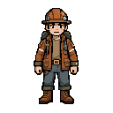 create a memorable and visually appealing protagonist for a 2d pixel art mining and exploration game.  character:  a young male adventurer-miner, around 17 years old. he should look curious, brave, determined and ready to explore dangerous underground dep