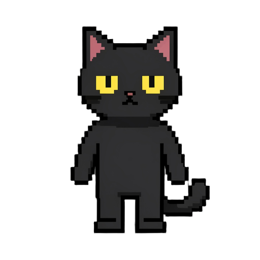 faz um gato preto de olhos amarelos em pixel art