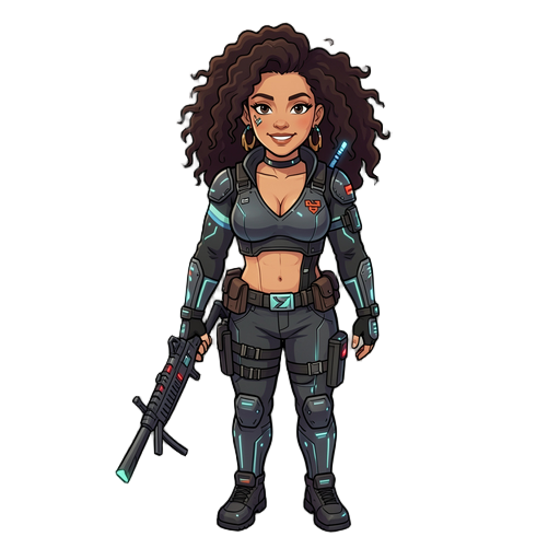 brazilian indigenous travesti transdev woman, dreeing cyberpunk clothes,25 years old, light skin tone, confident and warm expression, atletic body type, small breasts, long curly hair (armado, em movimento)