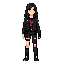 uma jovem, com roupa punk, de couro, colado em pixel art