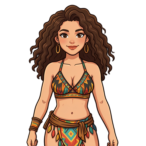 brazilian indigenous travesti transdev woman, 25 years old, light skin tone, confident and warm expression, atletic body type, small breasts, long curly hair (armado, em movimento)