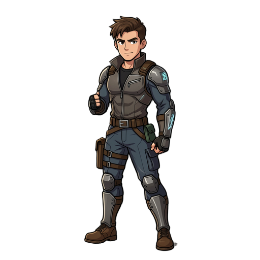 crie uma imagem do protagonista de meu game que combate contra a pobreza ele é jovem e bonito e precisa ter roupas estilosas de combate