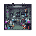 room of science style cyberpunk, with chemicals, steam