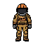 crie um asset idle para um personagem em pixel art, tamanho 16 bit, com movimento para animação fluida. a imagem deve ser em fundo png, e o desenho dos frames apenas na horizontal. o personagem é um mineiro espacial para jogo em 8 direções, mas se concent