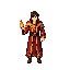 create a 2d pixel art top-down fire mage sprite sheet for a game character.  style: clean pixel art, fantasy rpg, detailed but readable at small size, consistent with modern top-down action-survivor games.  character: young male fire mage, red and gold ro