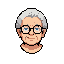 a character portrait facing forward of a grandma wearing glasses
