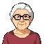 a character portrait facing forward of a grandma wearing glasses