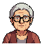 a character portrait facing forward of a grandma wearing glasses in the style of stardew valley