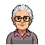a character portrait facing forward of a grandma wearing glasses