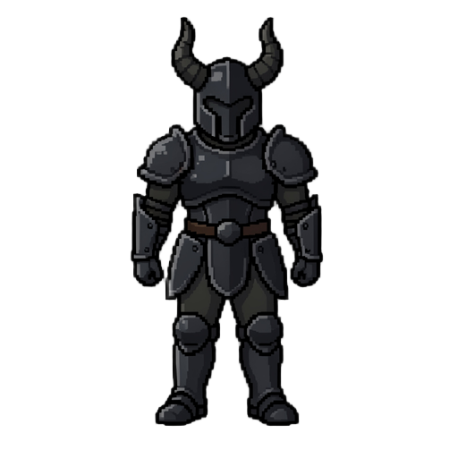 um cavaleiro de armadura meia preta com chifre e pegue o em pixel sem o chifre preto