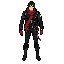 a man with black clothes and red scarf.