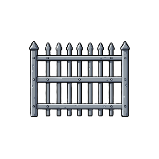 high quality 2d sprite pixel art of a metalic fence for a cemetery