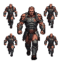 guerreiro estilo berserk com armadura cada lado da armadura tem um rosto de um titan, fazendo ele correndo  5 lados diferentes 