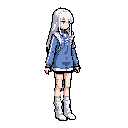 64x64 pixel art side-view game character sprite, facing right, slight 3/4 angle, idle standing pose, transparent background, based on reference character sheet