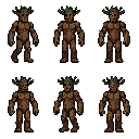 create an 8-frame pixel art walk cycle sprite sheet of a forest guardian treant. style: retro rpg pixel art, 128x128 pixels per frame, clean readable silhouette, hand-crafted pixel art, no ai blur, no painterly effects. character: - wooden golem made of 1