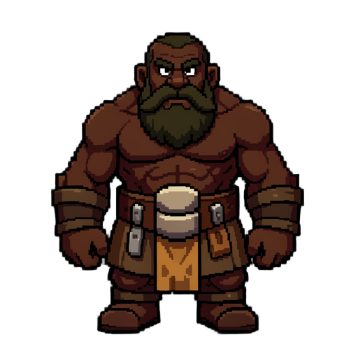 crie uma sprite sheet de um guerreiro anão negro (afrodescendente), robusto e musculoso, em estilo pixel art de alta qualidade (32-bit), mantendo a proporção e o nível de detalhamento de rpgs clássicos. o personagem possui uma barba cheia e bem cuidada, o