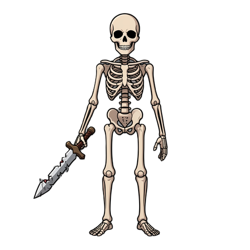 generate a skeleton with a broken sword in right hand