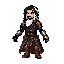 crea un personaggio che è un mago steampunk con braccia robotico capelli neri e bianchi che trasmetta saggezza in pixel art dettagliata