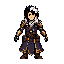 crea un personaggio che è un mago steampunk con braccia robotico capelli neri e bianchi che trasmetta saggezza in pixel art stile final fantasy