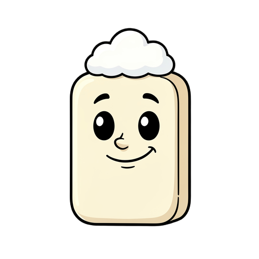 character name: soap  character description:  soap is a cheerful anthropomorphic bar of soap inspired by 1930s rubber hose cartoons. he has a light cream-colored rectangular body with rounded corners, large black pie-cut eyes, a small curved nose, a frien