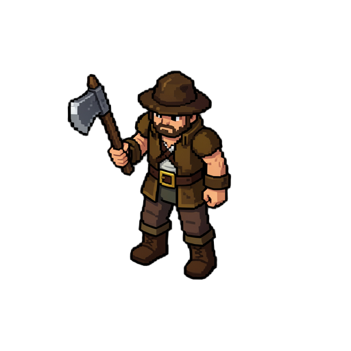 um lenhador estilo age of empires em pixel art e em visão isométrica