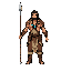 create a high-resolution 2d top-down pixel art spritesheet of an indigenous warrior character using a spear. the style must be high-quality, very sharp, and extremely crisp with clean black outlines and highly visible details, exactly matching the detaile