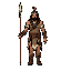 create a high-resolution 2d top-down pixel art spritesheet of an indigenous warrior character using a spear. the style must be high-quality, very sharp, and extremely crisp with clean black outlines and highly visible details, exactly matching the detaile